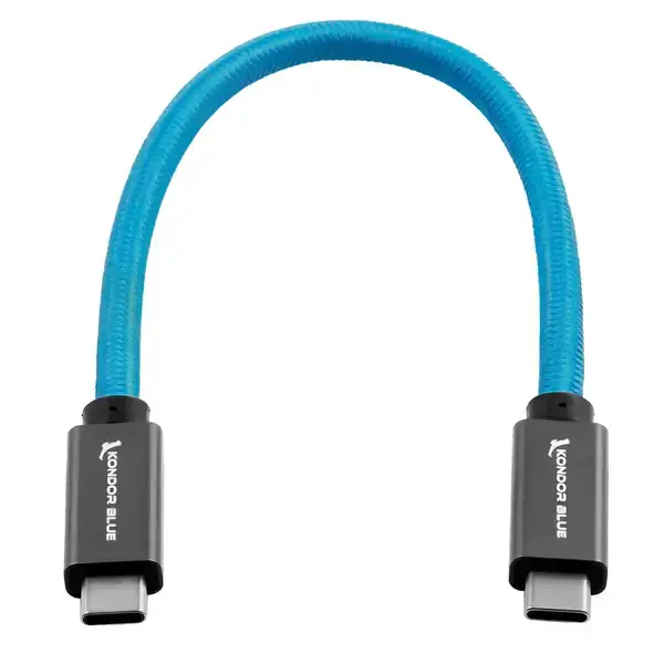 Kondor Blue - USB-C to USB-C Cable for SSD Recording & Charging - 8K Data and Power Delivery Right Angle 6'' - Kondor Blue