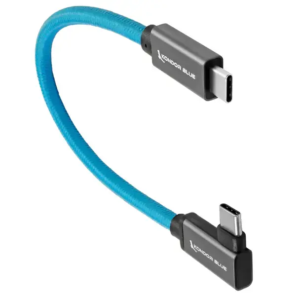 Kondor Blue - USB-C to USB-C Cable for SSD Recording & Charging - 8K Data and Power Delivery Right Angle 6'' - Kondor Blue