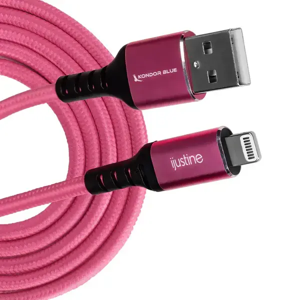 Kondor Blue - iJustine Pink Lightning Cable for iPhone Charging & Sync USB-C & USB-A (1   Meter/3.3FT) USB-A